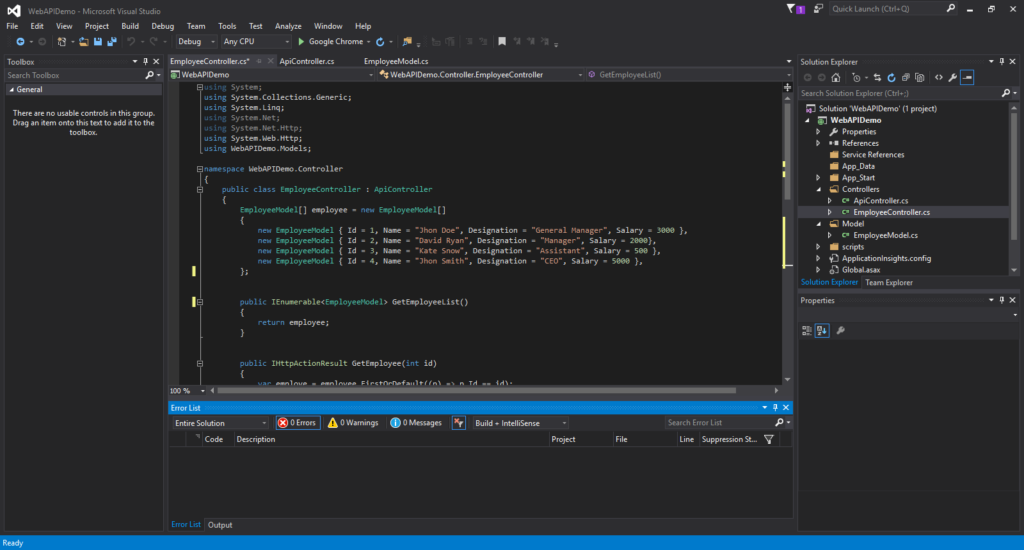 Visual Studio 2015 Community Edition Editor