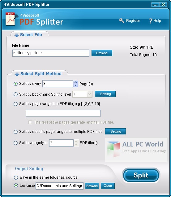 4Videosoft PDF Splitter 3.0 User Interface
