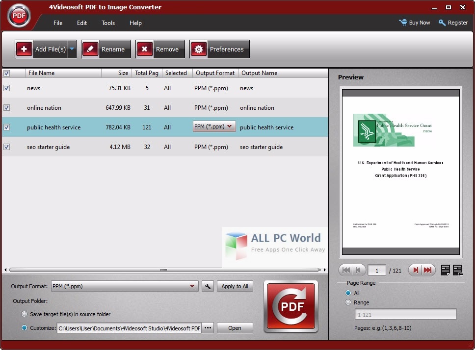 4Videosoft PDF to Image Converter User Interface