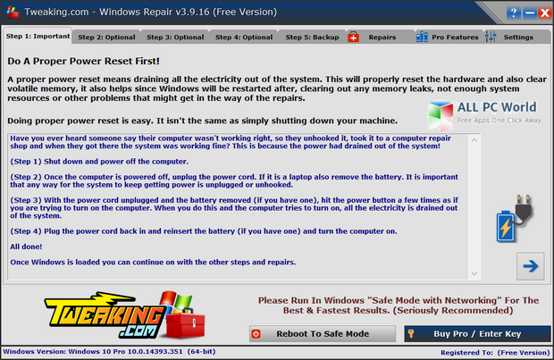 Windows Repair 3.9.20 User Interface