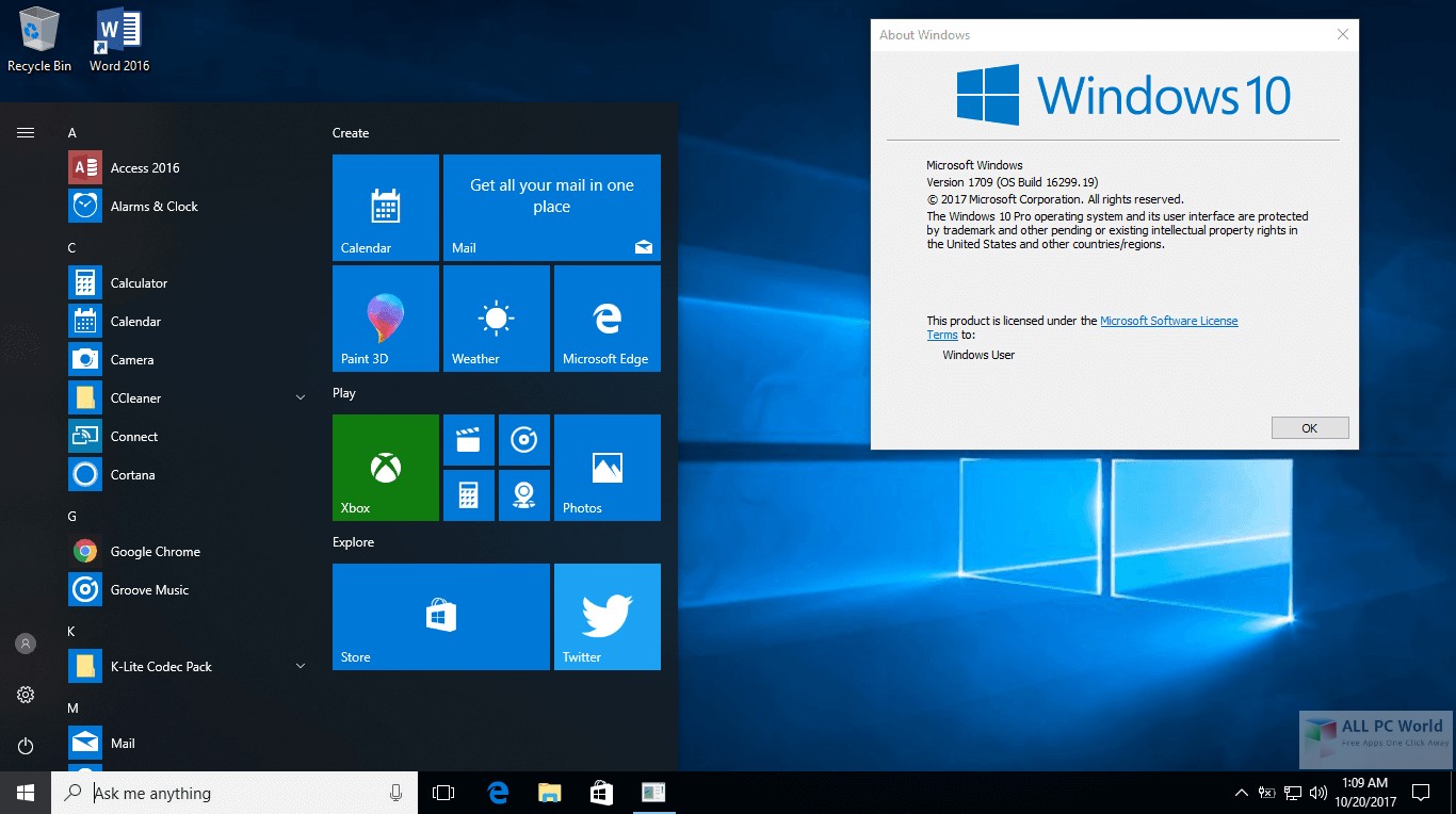 Windows 10 AIO RS3 v1709 16299.19 Review