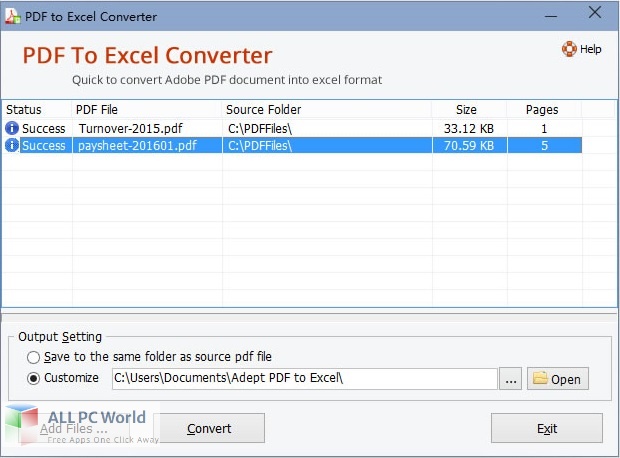Adept PDF to Excel Converter for Free Download