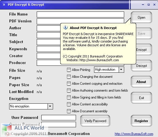 Bureausoft PDF Encrypt & Decrypt Pro for Free Download