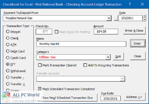 Checkbook For Excel for Free Download