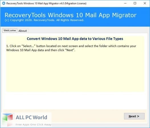 RecoveryTools Windows 10 Mail App Migrator 4 Free Download