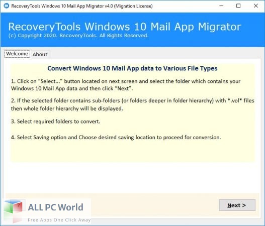 RecoveryTools Windows 10 Mail App Migrator for Free Download