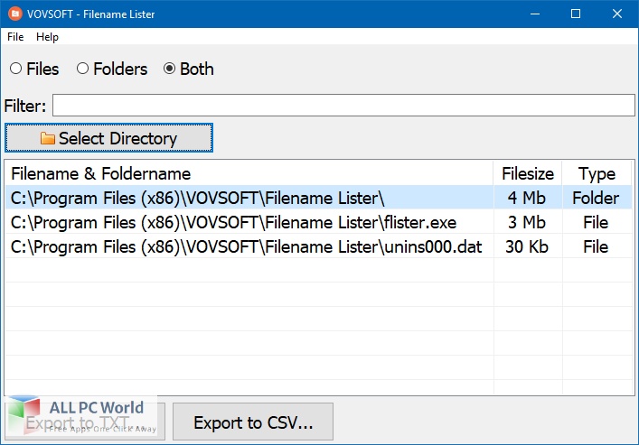 VovSoft Filename Lister 3 Free Download