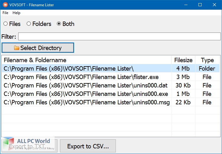 VovSoft Filename Lister for Free Download