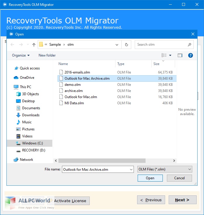 RecoveryTools OLM Migrator for Free Download