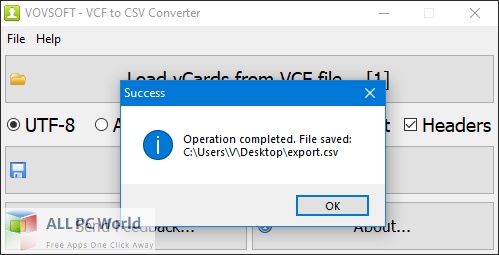 VovSoft VCF to XLS Converter Download Free