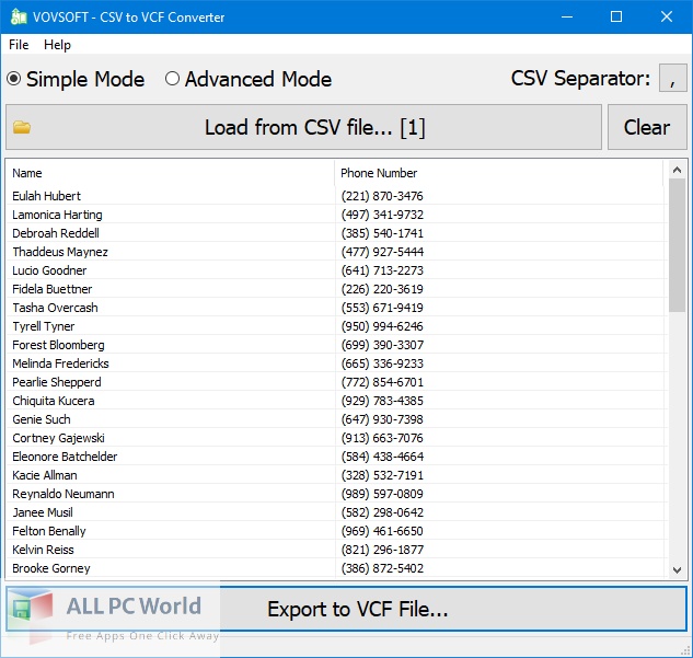 VovSoft CSV to VCF Converter Free Download