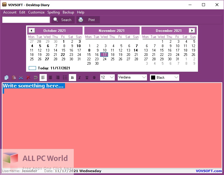 VovSoft Desktop Diary Free Setup Download