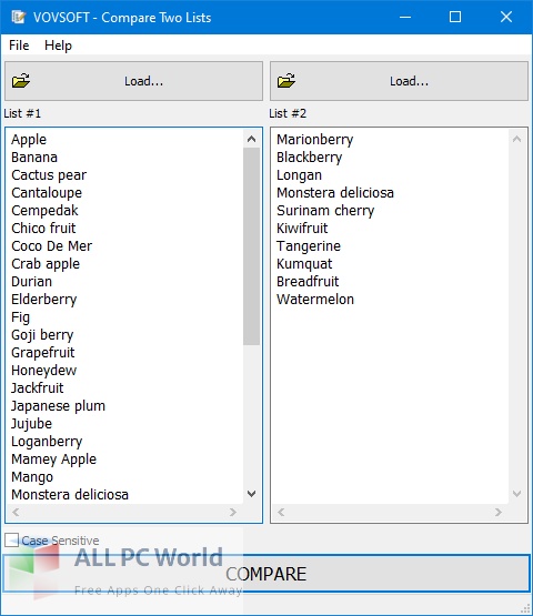 VovSoft Compare Two Lists Free Download