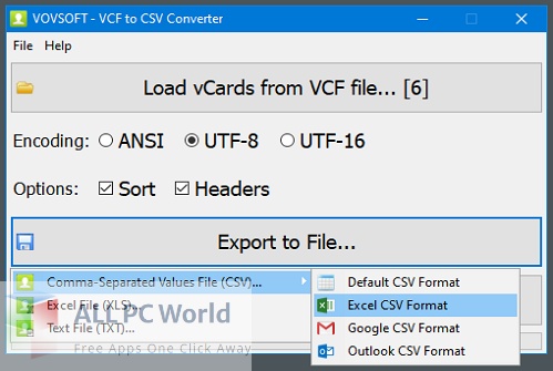 VovSoft VCF to CSV Converter 3 Download