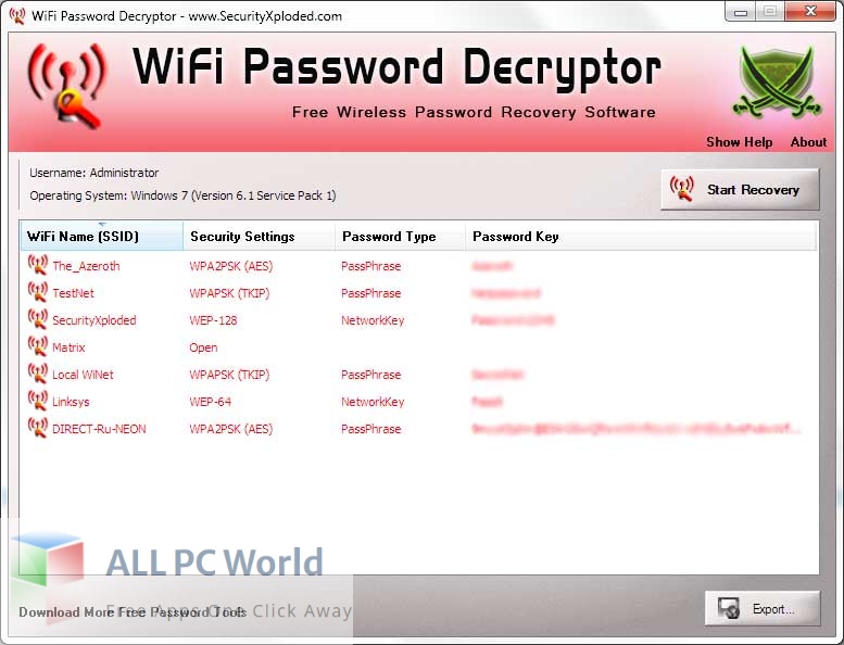 WiFi Password Decryptor 16 Free Download