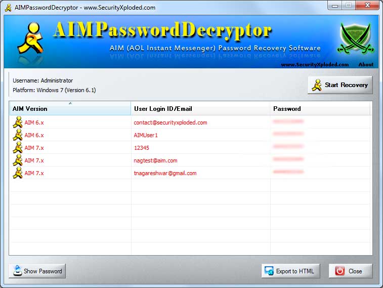 SecurityXploded AIM Password Decryptor Free Download