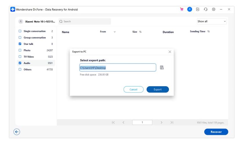 recover data and export 