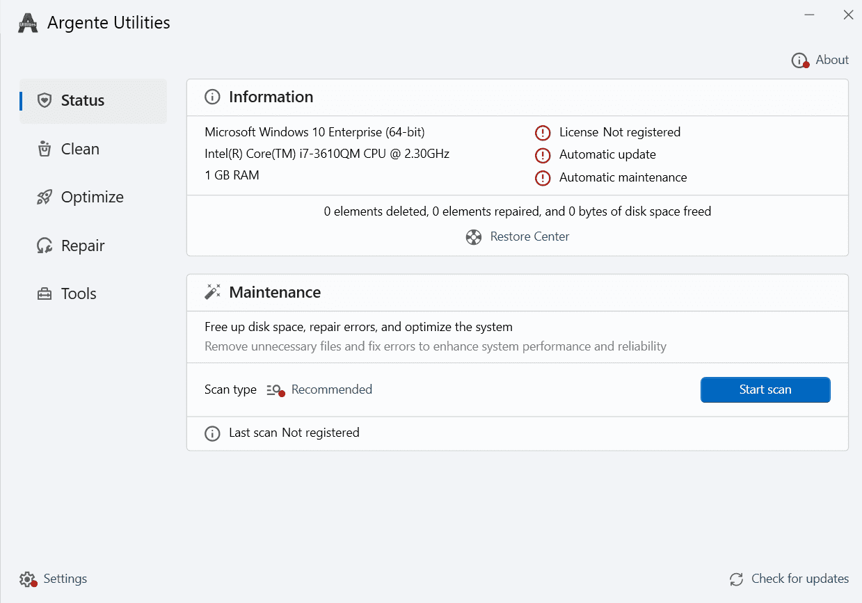 Argente System Repair free download