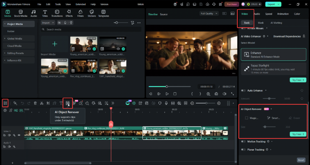 remove object from video with filmora